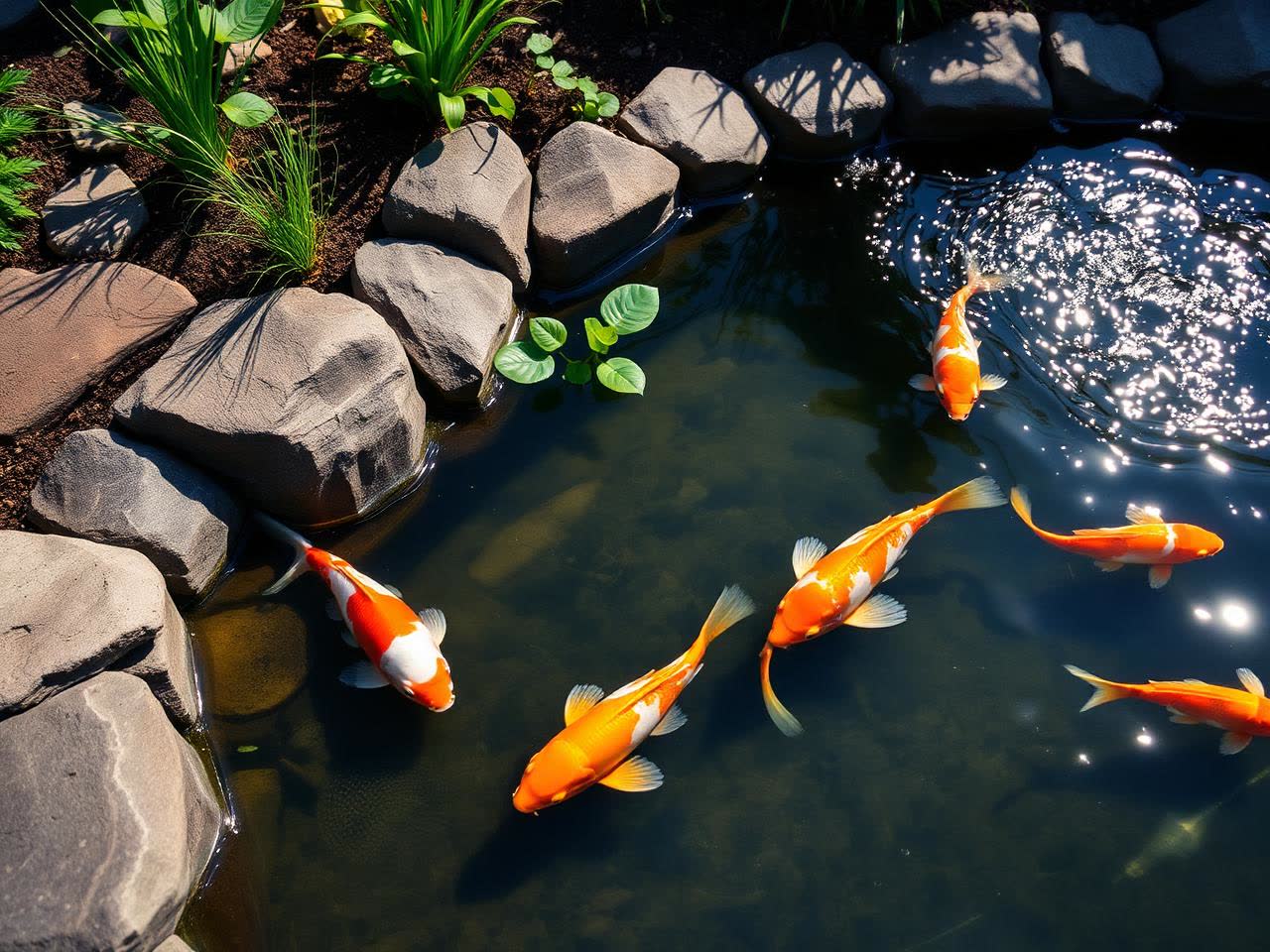 Ecosystem pond surrounded by natural landscaping