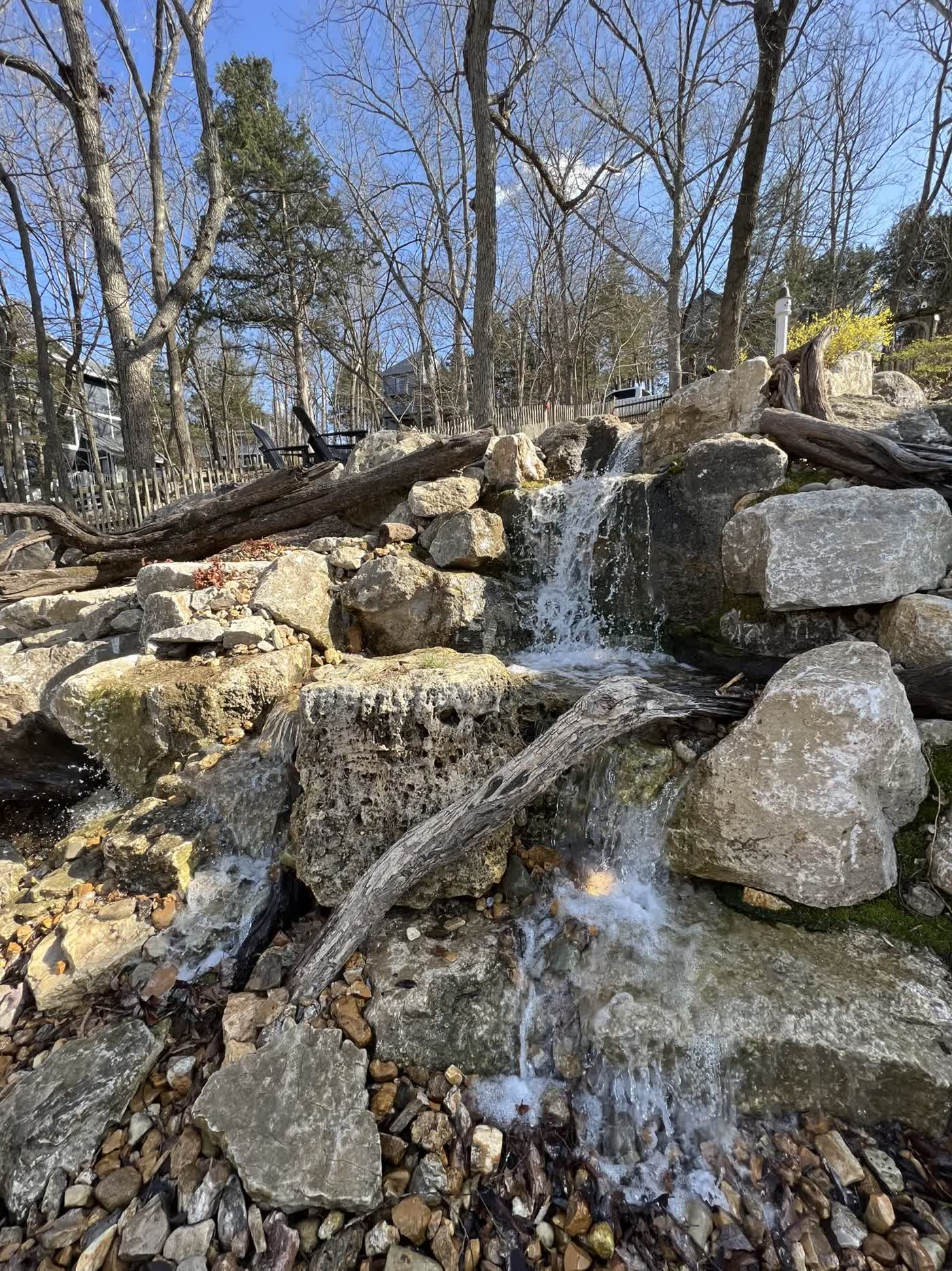 Natural stone pondless waterfall with LED lighting